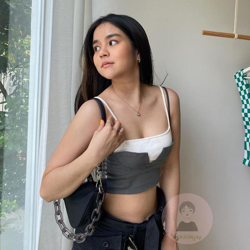 Áo Tank Top Hai Dây Màu Sắc Tương Phản Thời Trang Cho Nữ