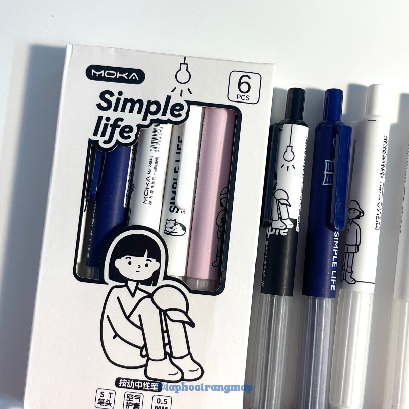 Bộ 6 bút gel Simple Life 0.5mm phong cách Hàn Quốc