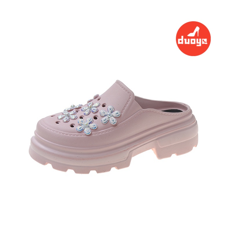 Hàng Mới Về Duoya Factory~[Hàng Có Sẵn] Dép Bít Mũi Đế Dày Dày Vừa Lỗ Rỗng Hình Hoa Kiểu Dân Tộc Cho Nữ Hàng Mới Về
