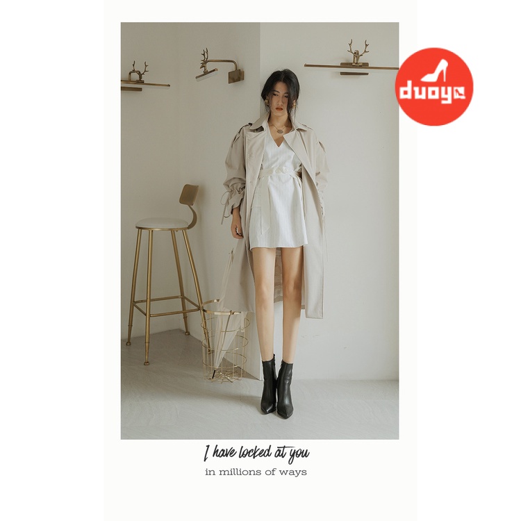 Duoya Tóc Thẳng ~ [Hàng Có Sẵn] Giày Bốt Cao Gót Mũi Nhọn Gót Nhọn Màu Nâu / Trắng Kaki Pháp Cho Nữ [ABC]