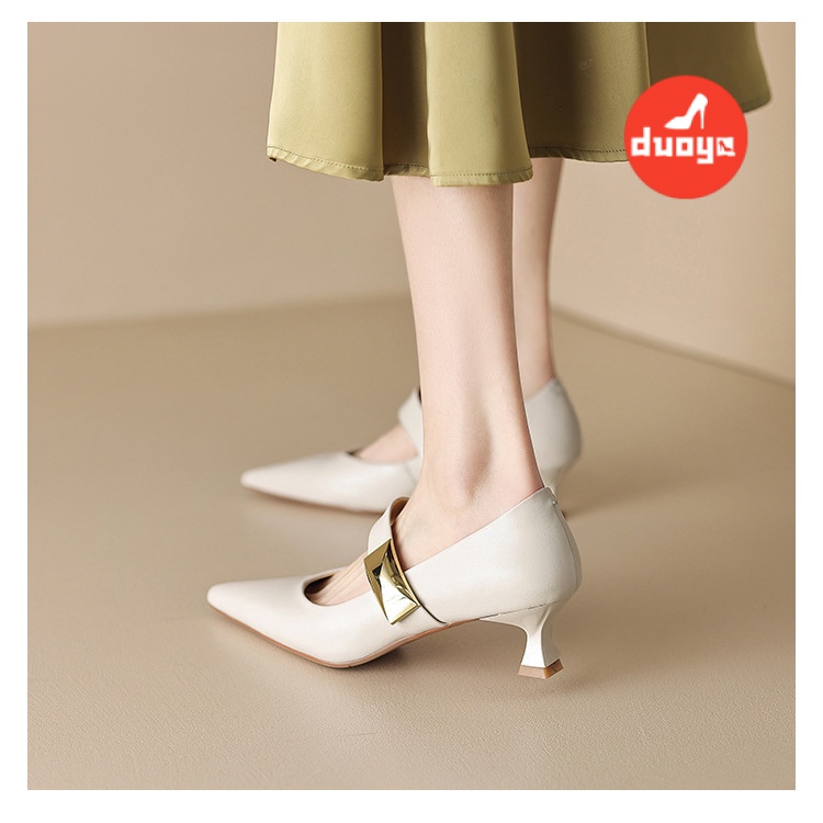 Duoya Tóc Thẳng ~ [Hàng Có Sẵn] Giày Mary Jane Mũi Nhọn Gót Chân Mèo Cao Cấp Cho Nữ Miễn Phí Vận Chuyển