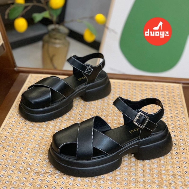 Duoya Tóc Thẳng ~ [Hàng Có Sẵn] Giày Sandal Đế Xuồng Dày Dặn Có Khóa Cài Phẳng Dễ Phối Đồ Cho Nữ Miễn Phí Vận Chuyển