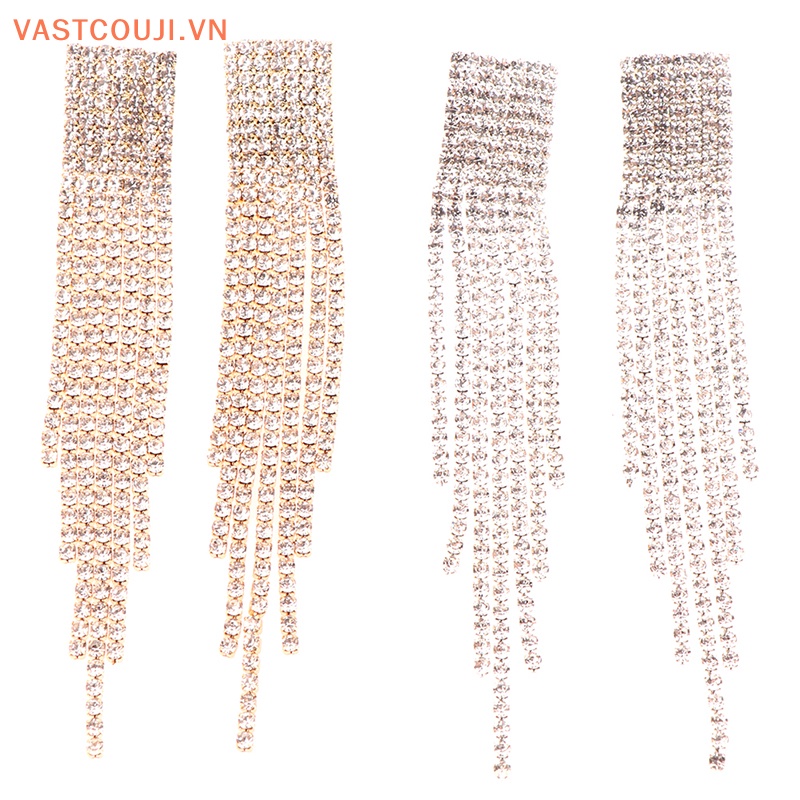 Bông Tai Mạ Bạc 925 Dáng Dài Đính Pha Lê Lấp Lánh Phong Cách Cổ Điển Cho Nữ