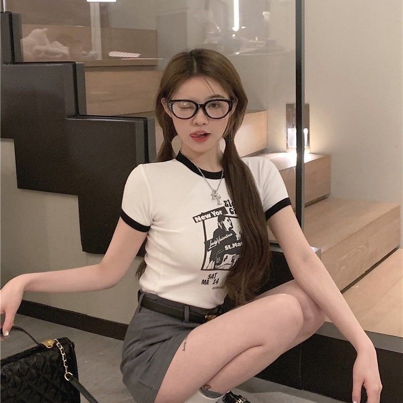 Áo thun COZOK ngắn tay dáng ôm in họa tiết thời trang cổ điển cá tính