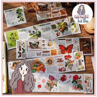Set 4 Dây stickers giấy/PET trang trí kiểu cổ điển vintage DiY