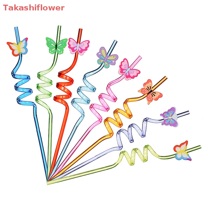 Set 8 Ống Hút Nhựa Họa Tiết Bướm Hoạt Hình Có Thể Tái Sử Dụng Cho Trẻ Em
