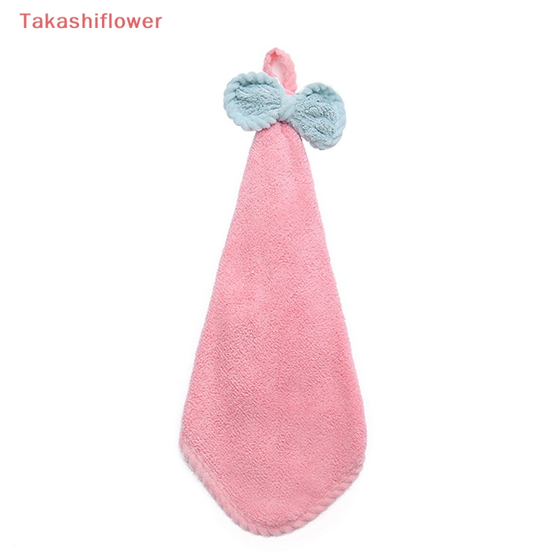 (Takashiflower) Khăn Lau Tay Bằng Vải Nhung San Hô Mềm Mại Thấm Hút Nhanh Khô Thắt Nơ Cho Nhà Bếp / Phòng Tắm