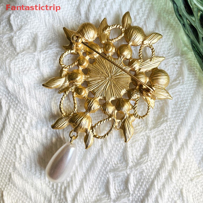 [Fantastictrip] Ghim Cài Áo Khoác Hình Giọt Nước Lá Rỗng Màu Vàng Kim Mặt Nhám Phong Cách Baroque Cổ Điển Hợp Thời Trang Cho Nữ Mới