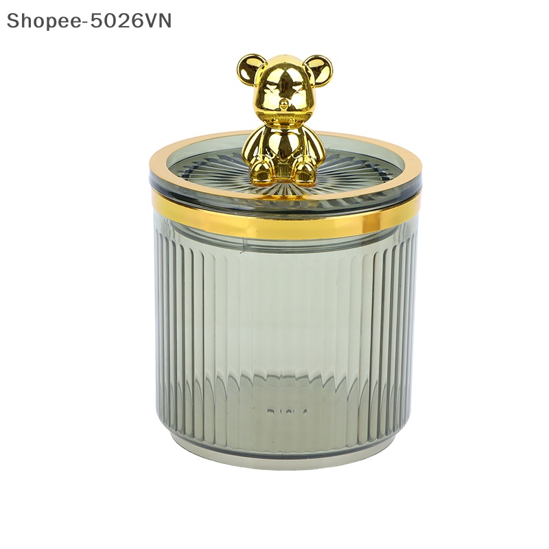 Hộp Đựng Bông Tẩy Trang Bằng Acrylic Trong Suốt Hình Gấu Dễ Thương