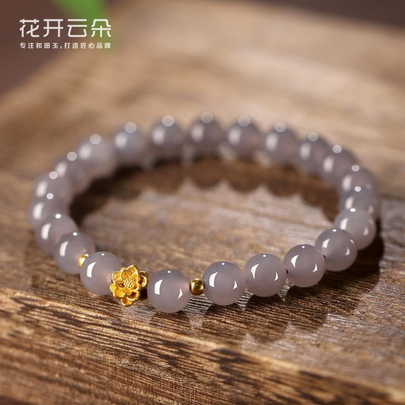 Vòng Tay Hạt Ngọc Bích Tự Nhiên Màu Tím Khói Hetian Thời Trang Mùa Hè Cho Nữ