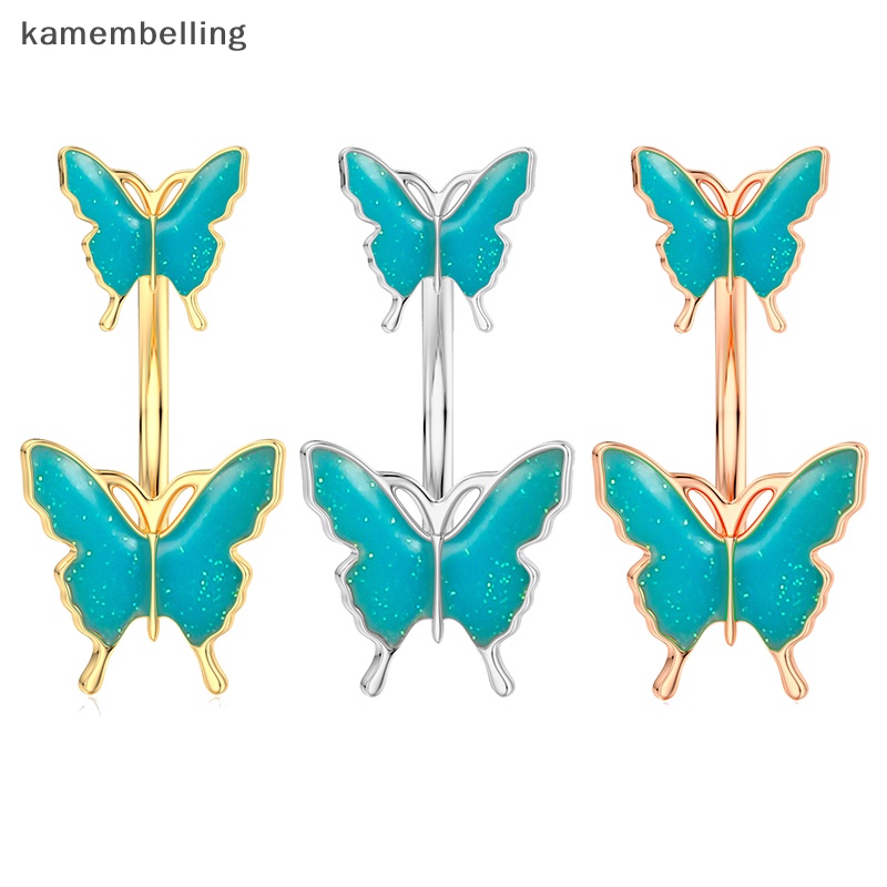 Khuyên Rốn Bằng Thép Không Gỉ Hình Bướm Đính Đá kamembelling