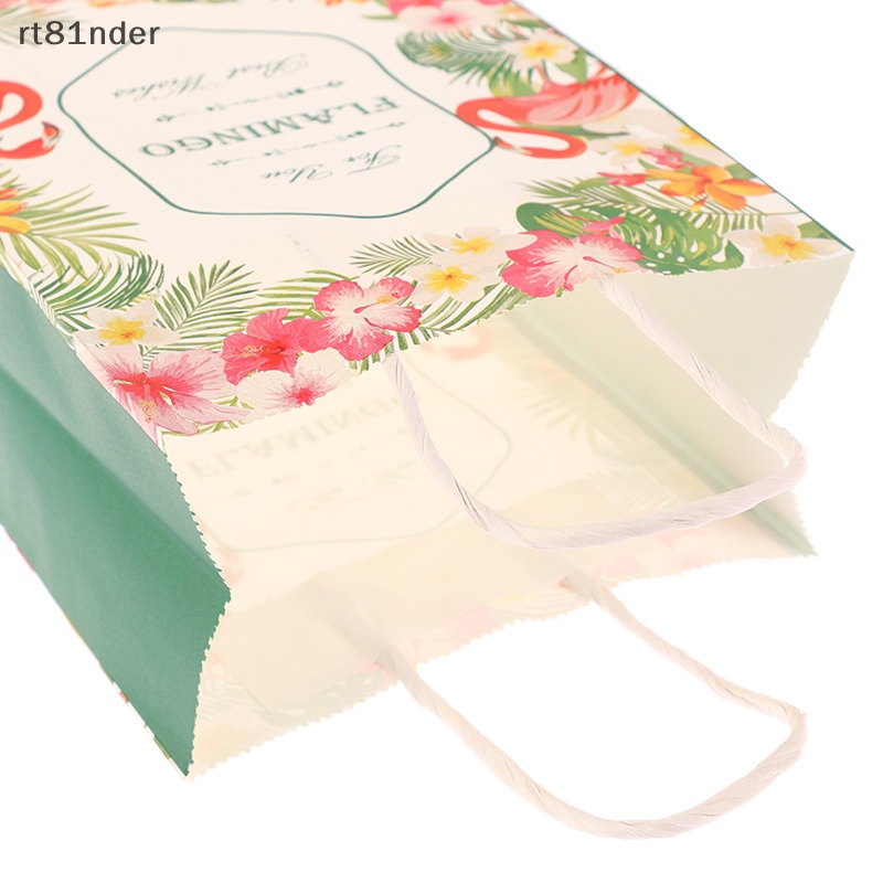 Rt Set 5 Túi Đựng Quà In Họa Tiết Chim Hồng Hạc Phong Cách Hawaii Xinh Xắn Kèm Tay Cầm Tiện Dụng