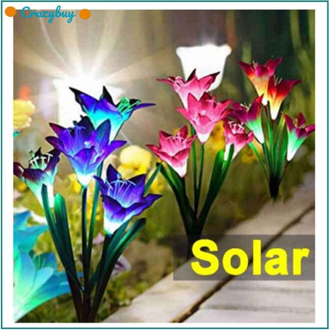 Cr Đèn Năng Lượng Mặt Trời Chống Thấm Nước Ip65 Hình Hoa Lily Kèm 4 Bông Hoa Lily Trang Trí Lối Đi Sân Vườn