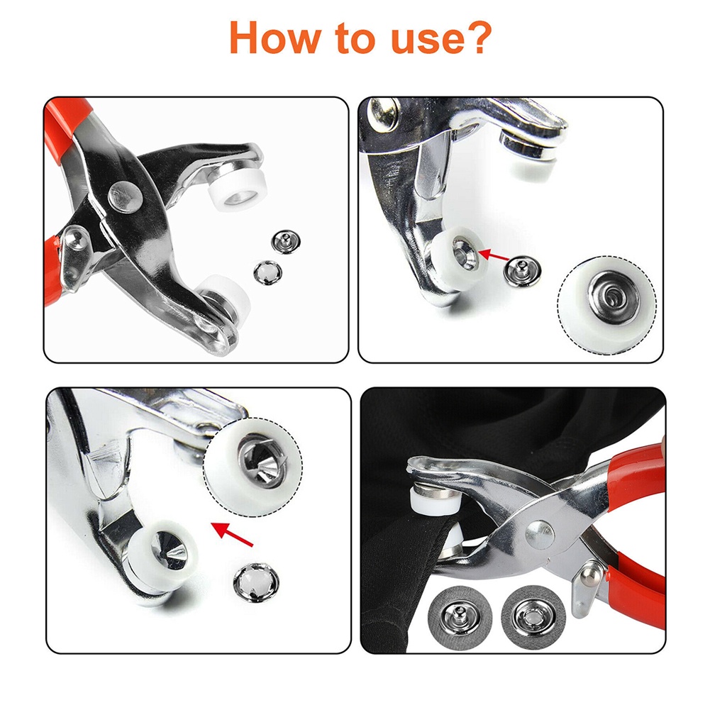 Bộ 100 Nút Bấm 9.5mm + Kìm Kẹp Chuyên Dụng Trong May Vá Bằng Kim Loại 24 Tiếng