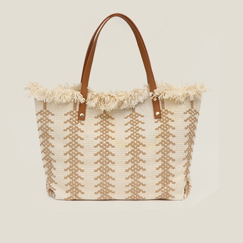 Túi tote Dệt Kim Đeo Vai Sức Chứa Lớn Phối Tua Rua Thời Trang Cho Nữ