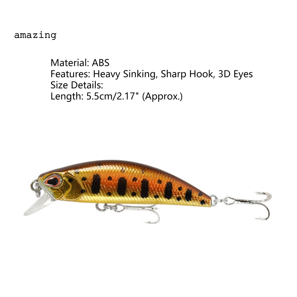 Mồi Giả Nhử Cá 3D Bằng Nhựa 5.5cm / 5g Gắn Kèm Móc Câu Tiện Dụng