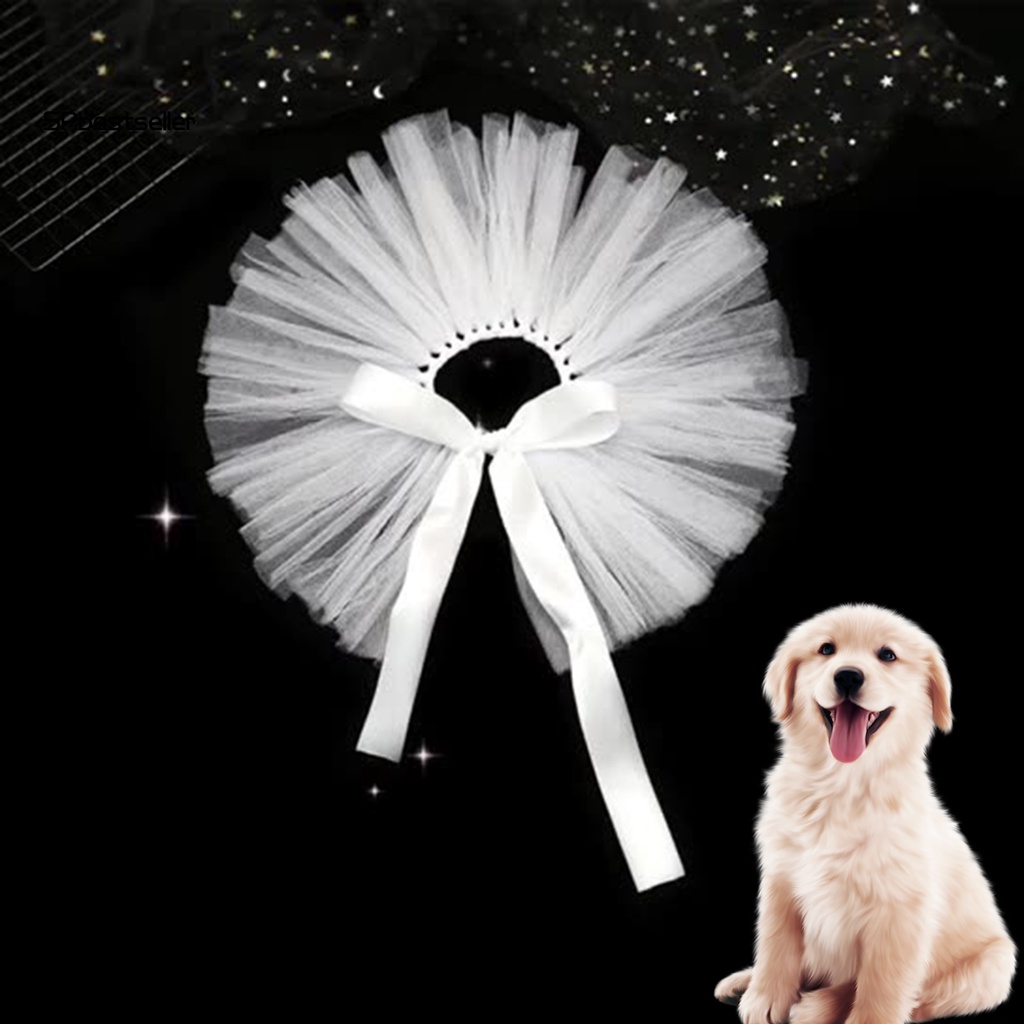 Spbestsellkr Váy Ren Thoáng Khí Màu Trơn Thắt Nơ Trang Trí Đám Cưới Dành Cho Thú Cưng