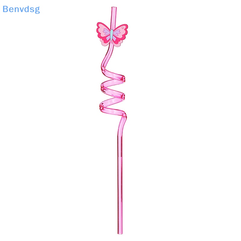 Bộ 8 Ống Hút Nhựa Hình Bướm Hoạt Hình Tái Sử Dụng Được DIY