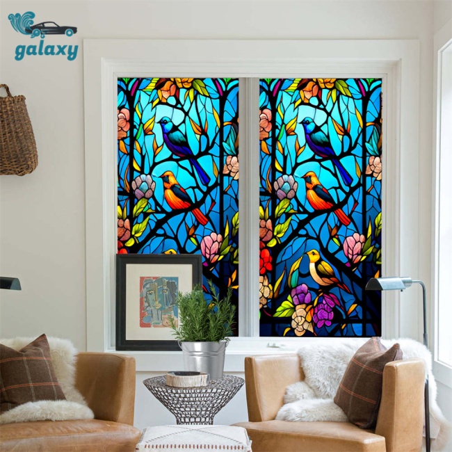 Galaxy Miếng Dán Cửa Kính Chống Tia Uv Không Dính Họa Tiết Hoa Và Chim Nhiều Màu Sắc