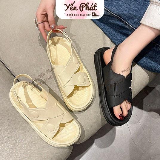 Dép Nữ Sandal Bánh Mì Đế Cao , Dép Quai Hậu Học Sinh 2 Màu Đen Trắng Size Kép MS 502