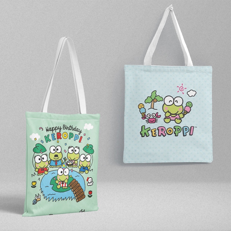 Túi Xách Canvas Dày Hai Mặt In Họa Tiết Hoạt Hình Kero Kero Keroppi Dễ Thương