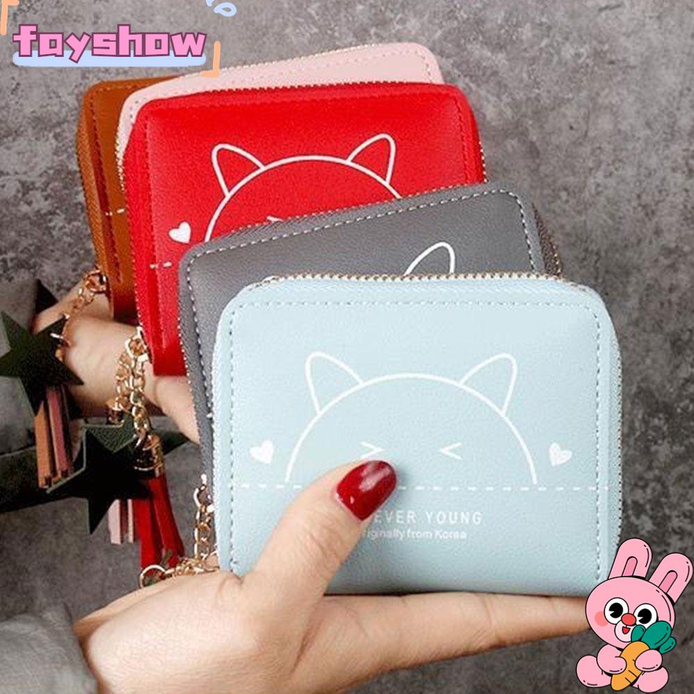 Ví Da PU Nhỏ Xinh Đựng Thẻ Họa Tiết Mèo Đáng Yêu Giá Đỡ