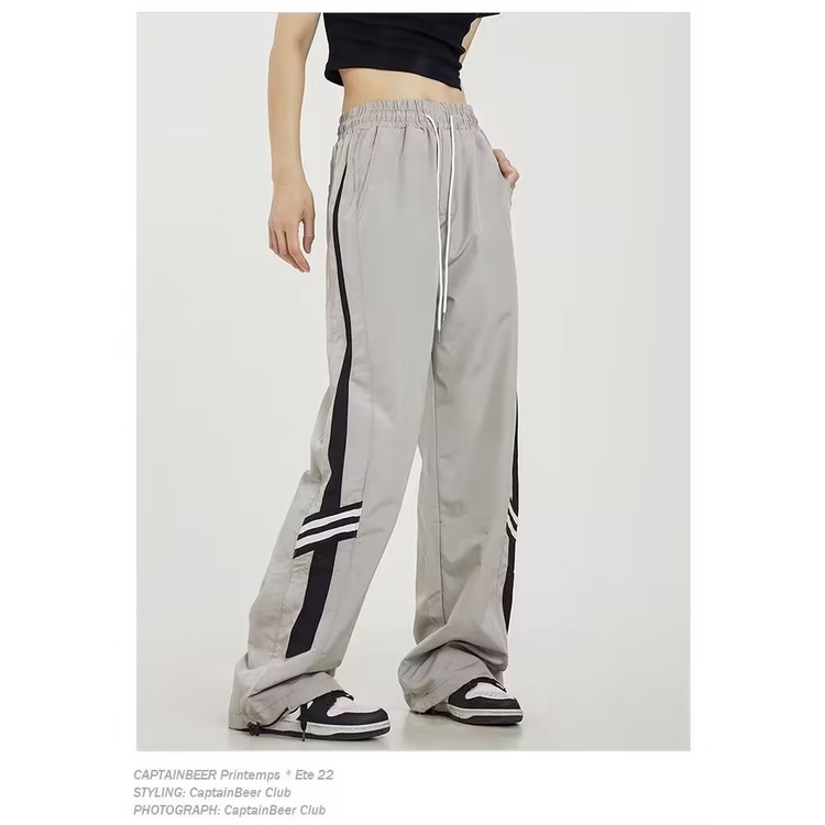 Quần Thể Thao Dài Ống Đứng Phối Sọc Đơn Giản Thời Trang Theo Phong Cách Mỹ Cho Cả Nam Và Nữ