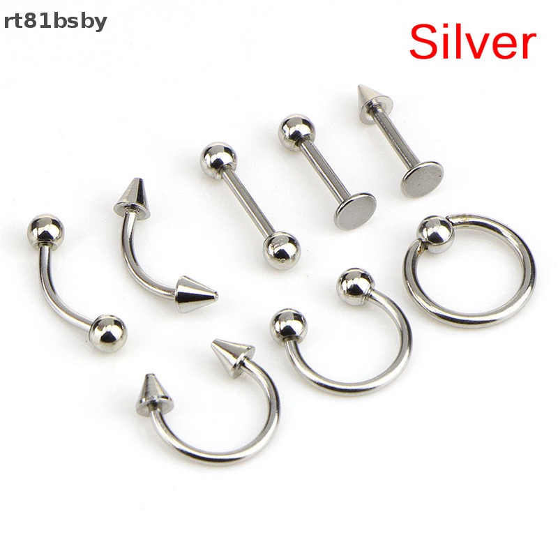 Set 8 Khuyên Mũi / Chân Mày / Môi 16G Bằng Thép Không Gỉ Cá Tính