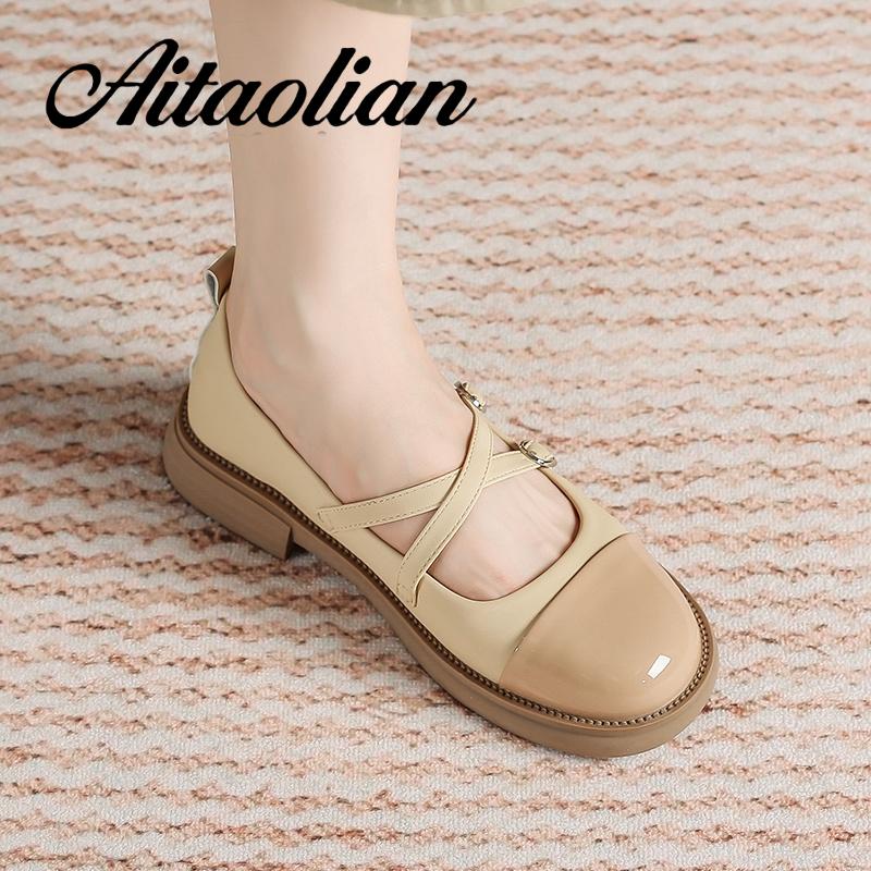 Giày Da Mũi Tròn 3cm Phong Cách lolita Đơn Giản Cho Nữ