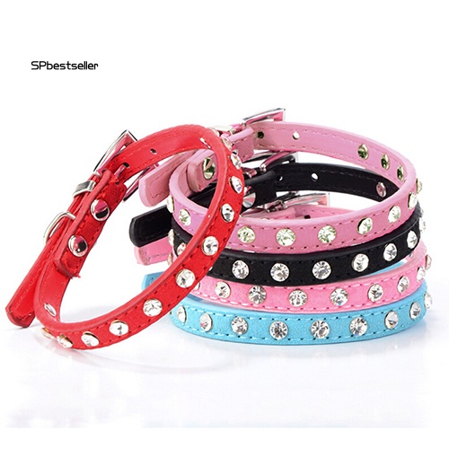 Vòng Cổ Da Lộn Đính Đá Nhân Tạo Màu Trong Suốt Dễ Điều Chỉnh Thời Trang Cho Thú Cưng