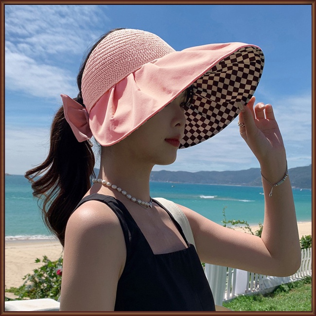 Jaz Mũ Rộng Vành Cotton Chống Nắng Hở Chóp Kẻ Sọc Caro Có Thể Gập Lại Cho Nữ