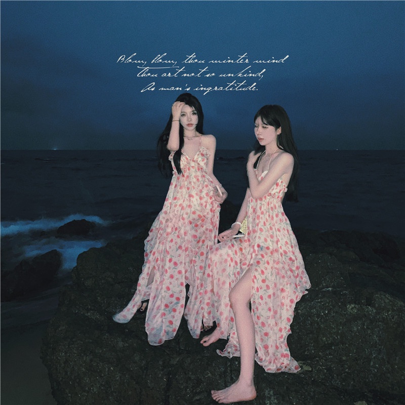 Đầm Dài Xẻ Tà Hở Lưng In Họa Tiết Hoa Thời Trang Mùa Hè Xinh Xắn Cho Nữ