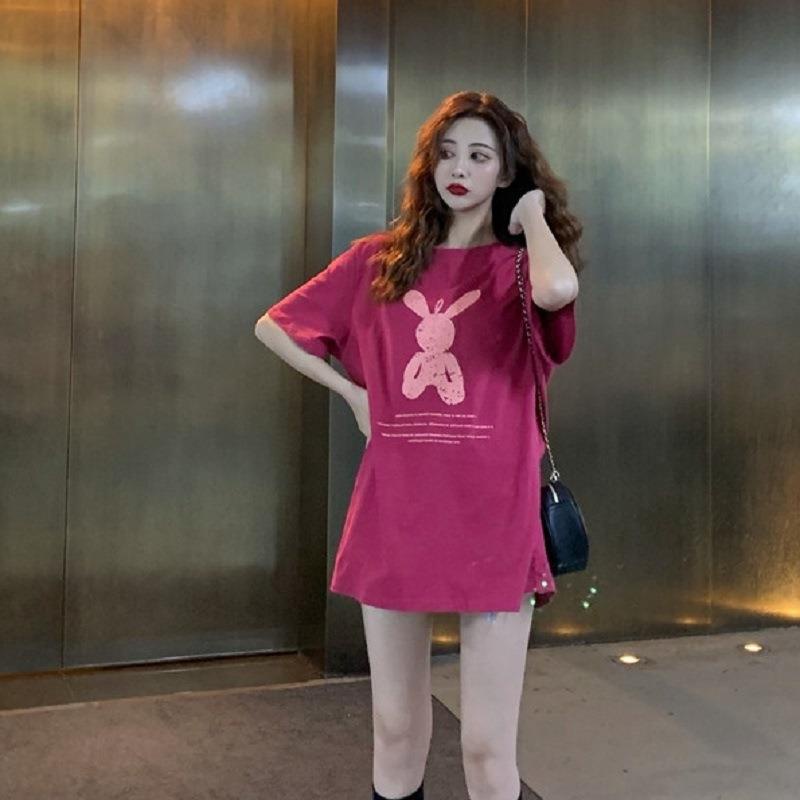 Áo Thun Tay Ngắn Cổ Tròn Dáng Rộng In Họa Tiết Hoạt Hình Dễ Thương Thời Trang Cho Nữ