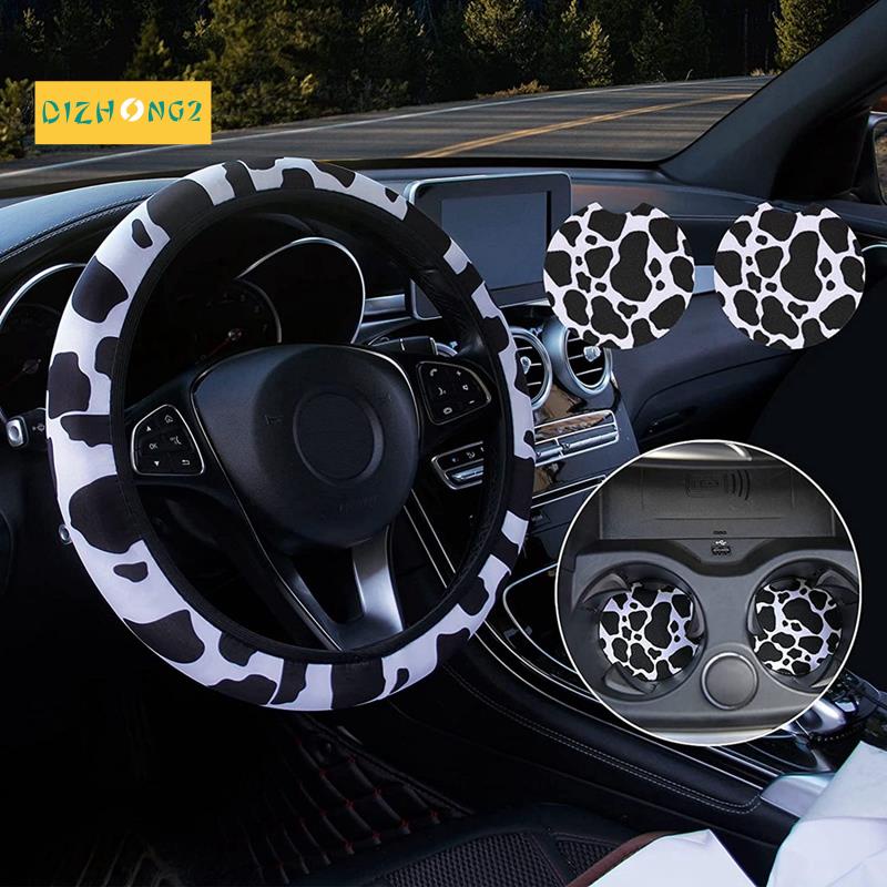 Bọc vô lăng bò cho nữ với đế lót xe hơi 2 cái , in hình bò không trơn trượt Thích hợp cho bé gái
