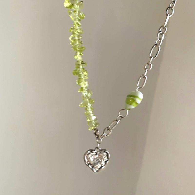 Vòng Cổ Đính Pha Lê Xanh Lá Hình Trái Tim Phong Cách Hàn Quốc Cổ Điển Sang Trọng Thời Trang