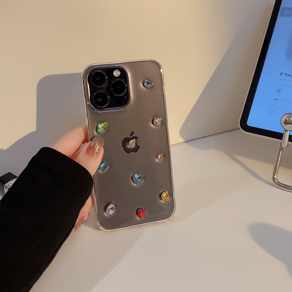 Ốp Điện Thoại Trong Suốt Trang Trí Kim Cương Cho Iphone 14 X XR XM 11 12 13 PRO MAX AT0299