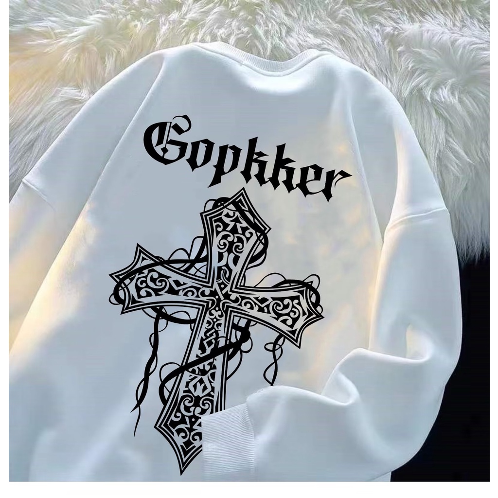 Áo Nỉ Dài Tay Cổ Tròn In Chữ Thập Phong Cách Hip hop Đường Phố Mới Cho Nam