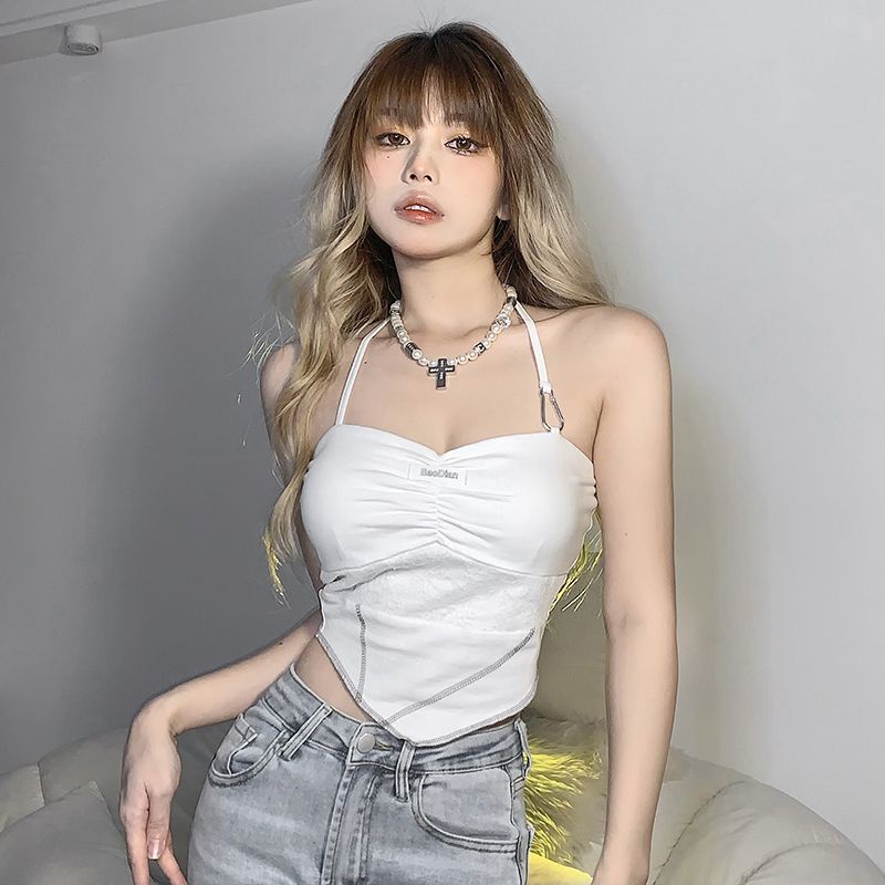 Cozok Áo Sát Nách Cổ Treo Xếp Nếp Phong Cách retro Quyến Rũ Thời Trang 100