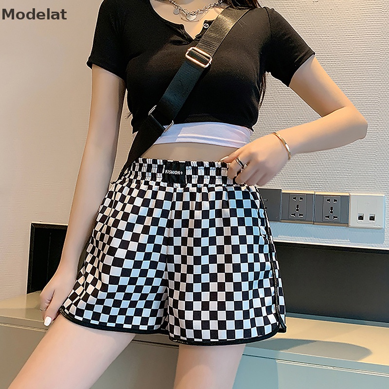 Quần Short Jogger Dáng Suông Kẻ Sọc Caro Phong Cách Hàn Quốc Thời Trang Mùa Hè Cho Nữ