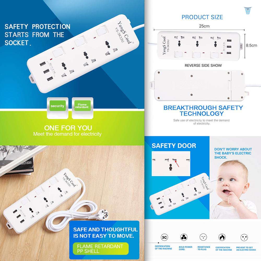 Ổ Cắm Điện Đa Năng Với Cổng USB Và Dây Cáp UK 250V 10A 2M