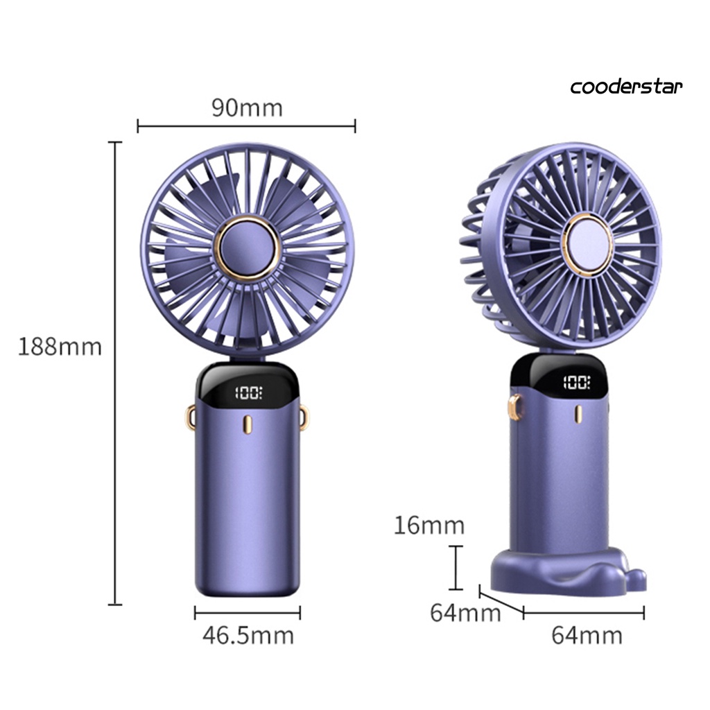 1 Bộ Quạt Gập Cầm Tay 3000mAh Có Dây Đeo Hiển Thị Thời Gian Thực Tế 5 Tốc Độ Làm Mát Mùa Hè Để Bàn Siêu Êm Có Thể Gập Lại