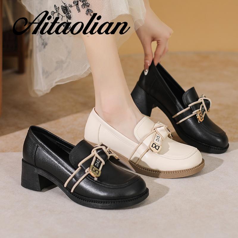 Giày Lười Da Thật Đế Bằng 4.5cm Thắt Nơ Xinh Xắn Hợp Thời Trang Cho Bạn Gái