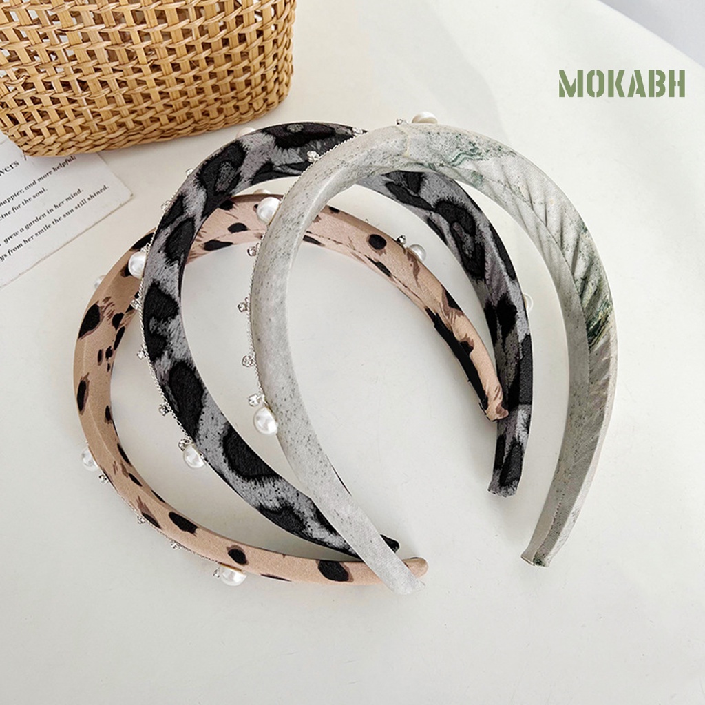 Băng Đô Cài Tóc Đính Đá Ngọc Trai Nhân Tạo Họa Tiết Da Báo Thời Trang Cho Nữ