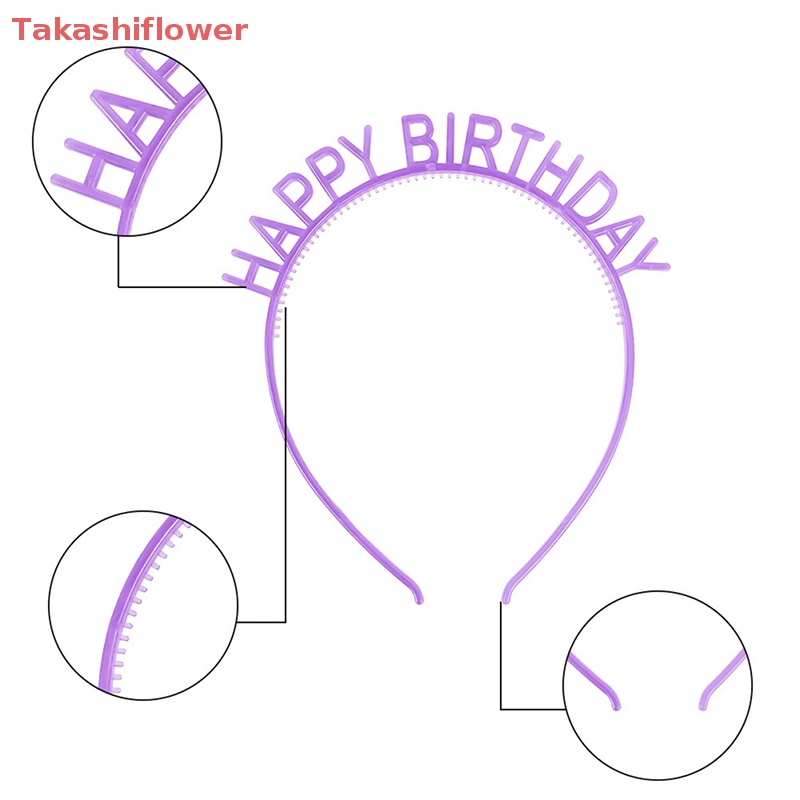 (Takashiflower) Phụ Kiện Băng Đô Nhựa Sinh Nhật Phát Sáng Trong Bóng Tối Màu Vàng Và Bạc in Chữ Happy Birthday Dành Cho Trẻ Em