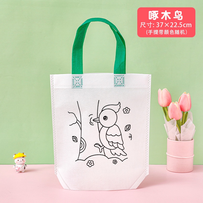 Túi Vải Không Dệt Cầm Tay Vẽ Tranh Hoạt Hình Graffiti DIY Cho Bé