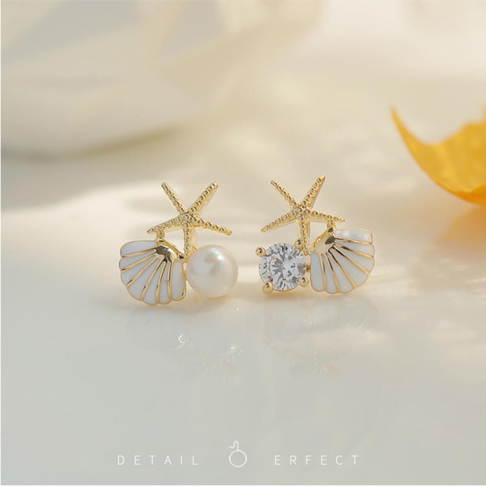 Bông Tai Hình Vỏ Sò Sao Biển Đính Đá Zircon Phong Cách Âu Mỹ Đơn Giản Thời Trang Cho Nữ