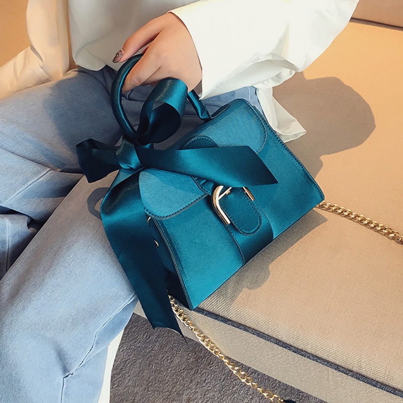 Túi Đeo Vai Phối Dây Xích Đính Nơ Phong Cách Âu Mỹ Thời Trang Cho Nữ