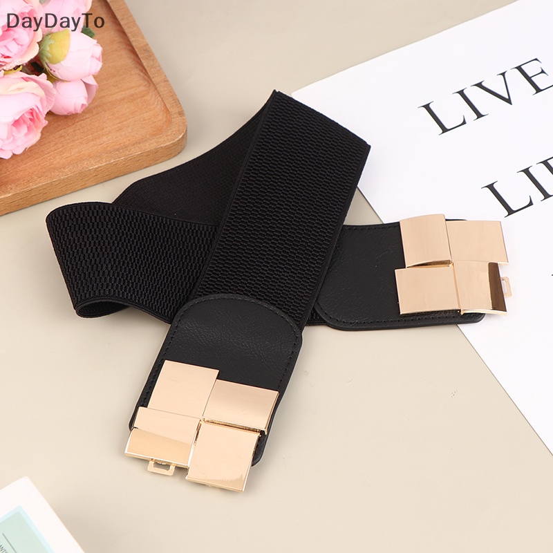 Thắt Lưng Co Giãn Màu Đen Khóa Kim Loại Thời Trang Cho Nữ