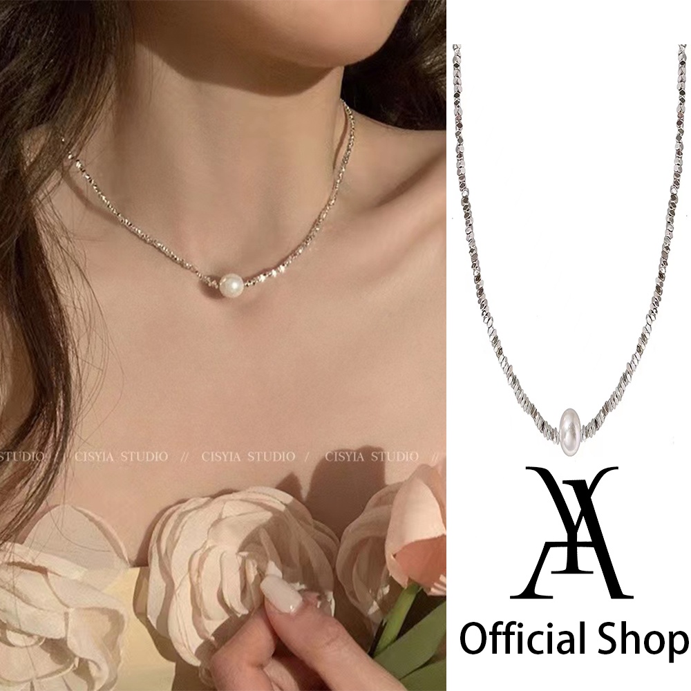 Vòng Cổ Choker Chuỗi Hạt Ngọc Trai Kim Loại Màu Bạc Tinh Tế Cho Nữ