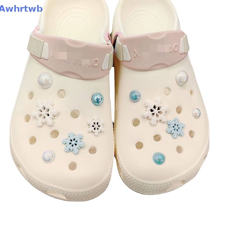 1 Bộ Phụ Kiện Trang Trí Giày Hình Hoa Tuyết Đính Ngọc Trai DIY Mới